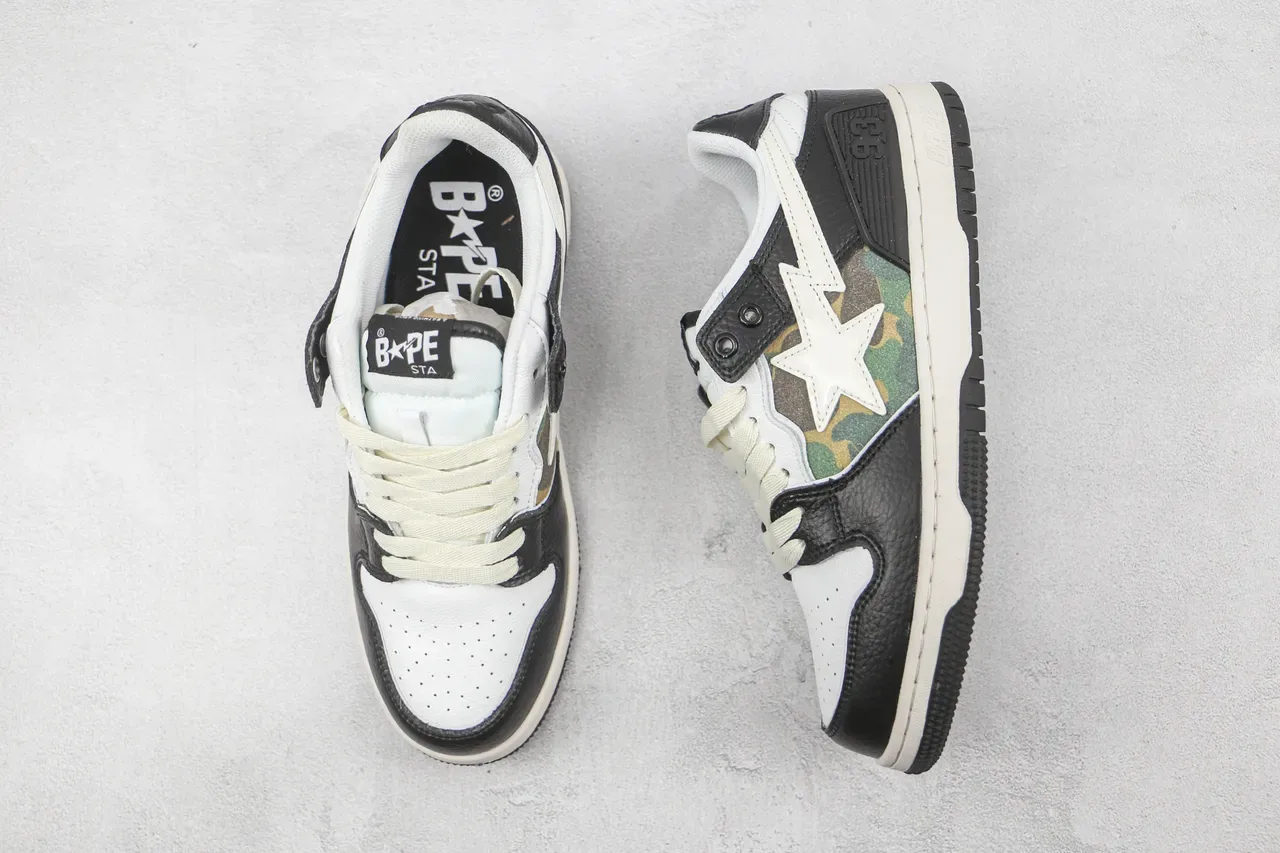 A Bathing Ape BAPE STA Tênis Lifestyle Preto Branco Camo 3