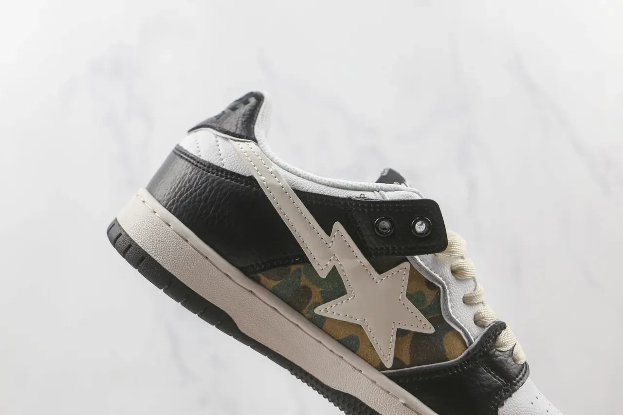 A Bathing Ape BAPE STA Tênis Lifestyle Preto Branco Camo 5