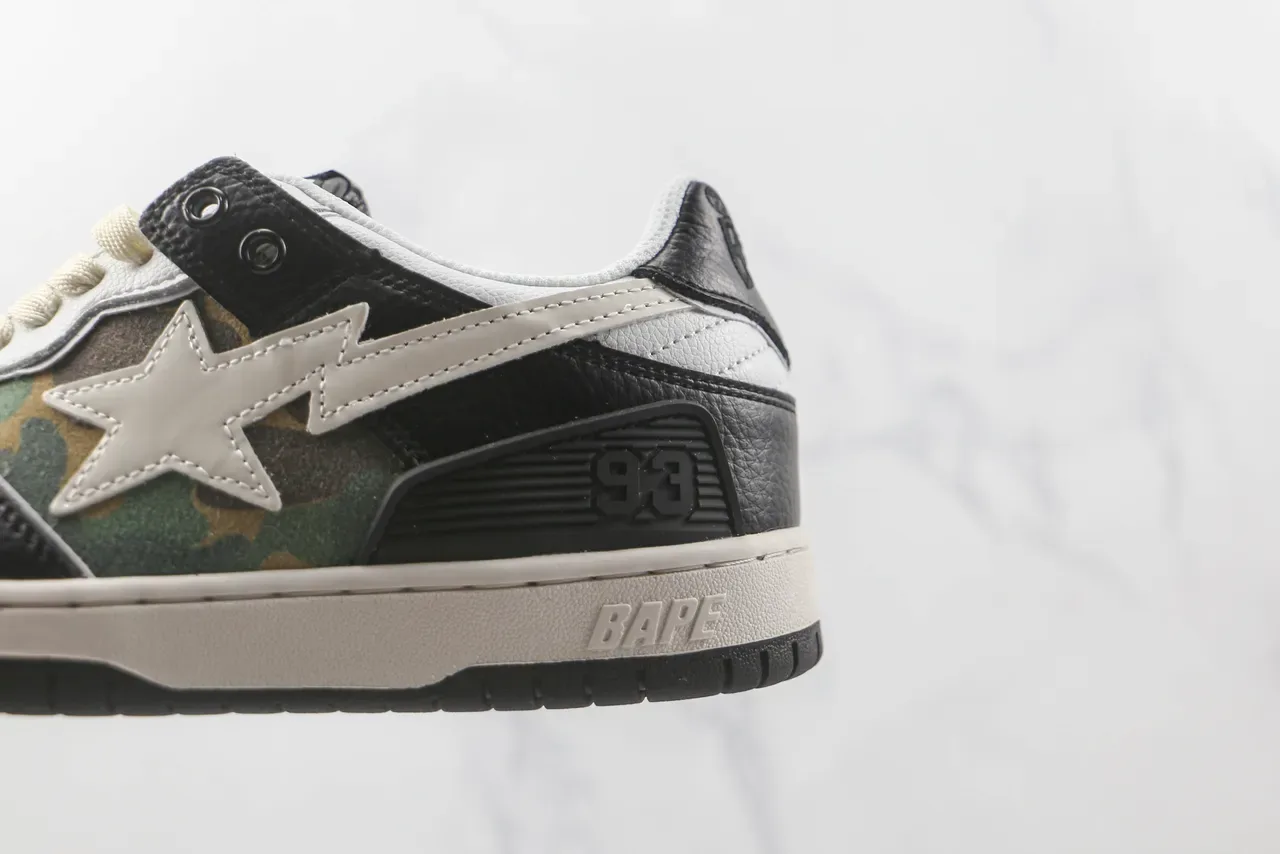 A Bathing Ape BAPE STA Tênis Lifestyle Preto Branco Camo 7