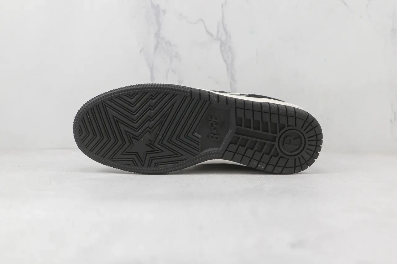 A Bathing Ape BAPE STA Tênis Lifestyle Preto Branco Camo 8