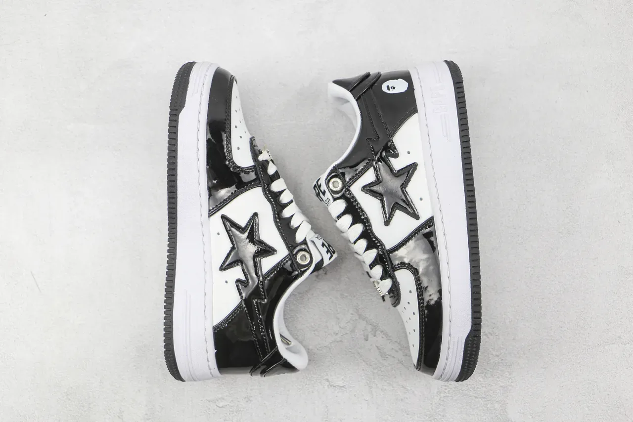 A Bathing Ape BAPE STA Glossy Black and White Lifestyle Sneakers 2