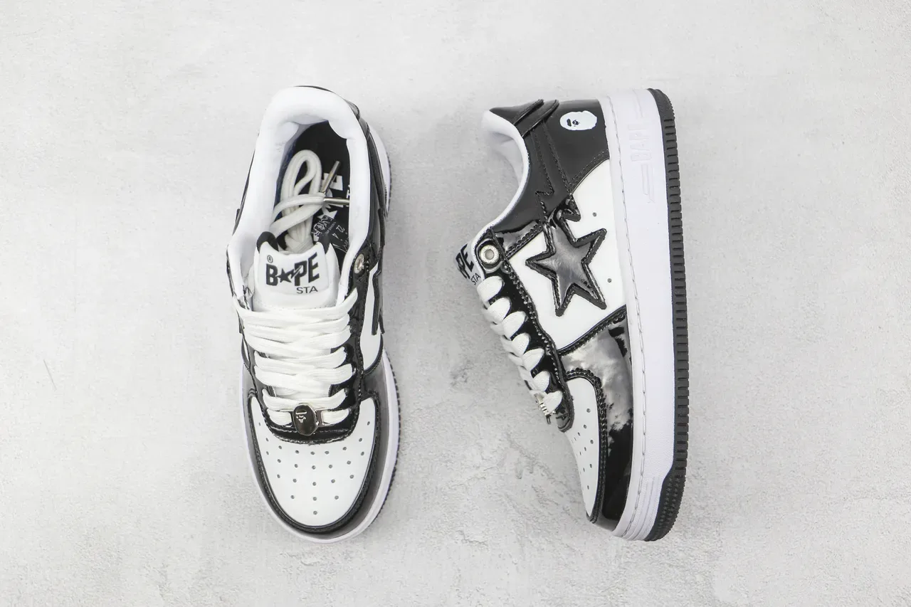 A Bathing Ape BAPE STA Glossy Black and White Lifestyle Sneakers 3