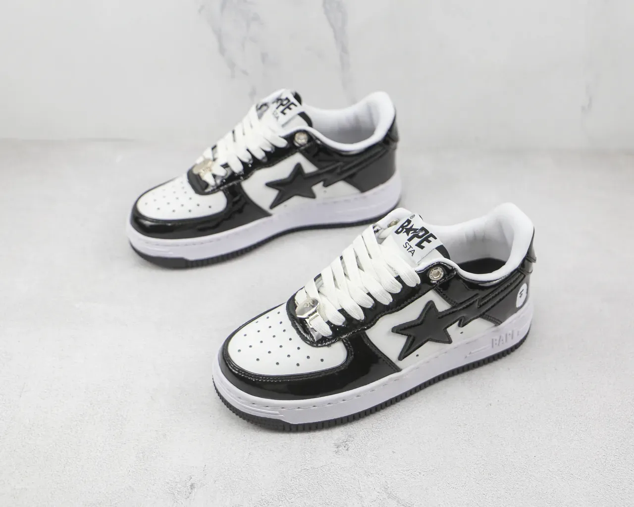 A Bathing Ape BAPE STA Glossy Black and White Lifestyle Sneakers 4