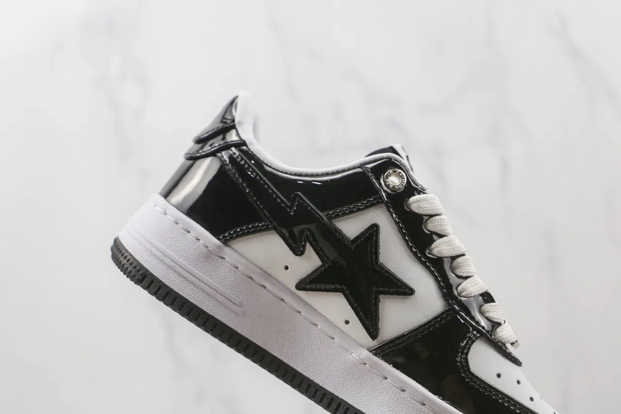 A Bathing Ape BAPE STA Glossy Black and White Lifestyle Sneakers 5