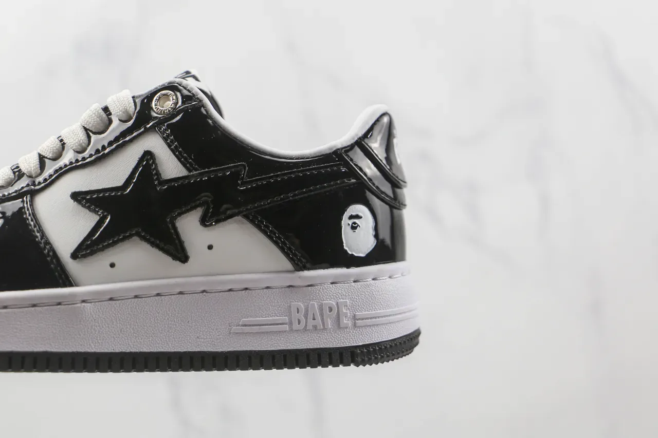 A Bathing Ape BAPE STA Glossy Black and White Lifestyle Sneakers 7