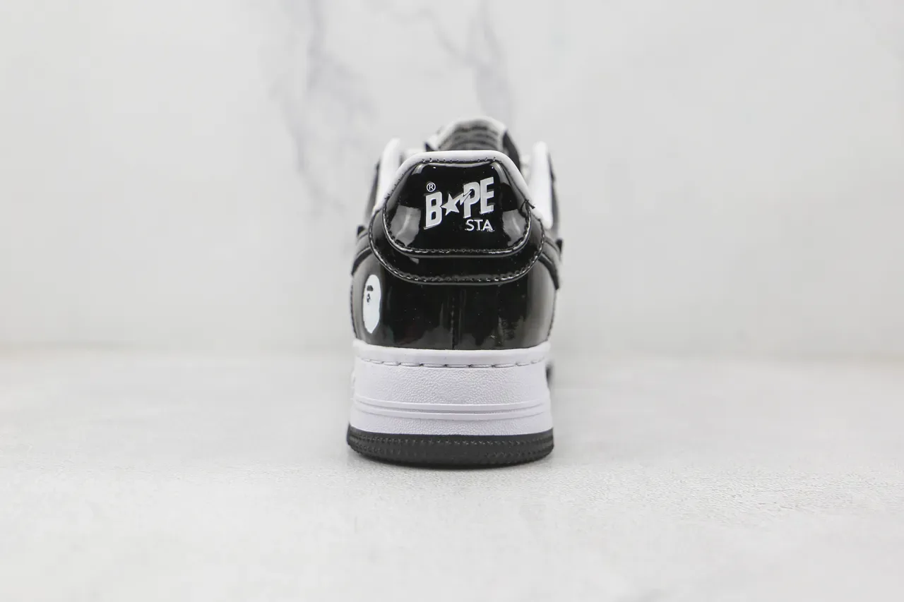 A Bathing Ape BAPE STA Glossy Black and White Lifestyle Sneakers 9