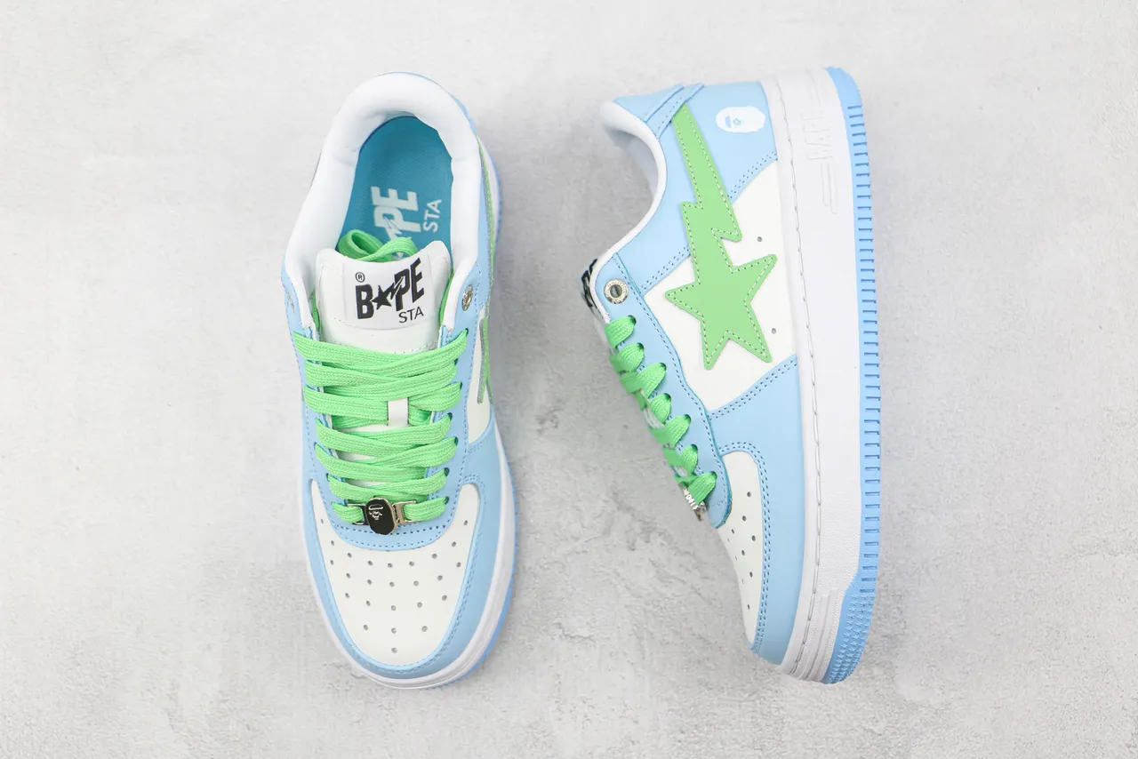 A Bathing Ape BAPE STA Sneakers Lifestyle Étoile Bleu Clair Vert 3