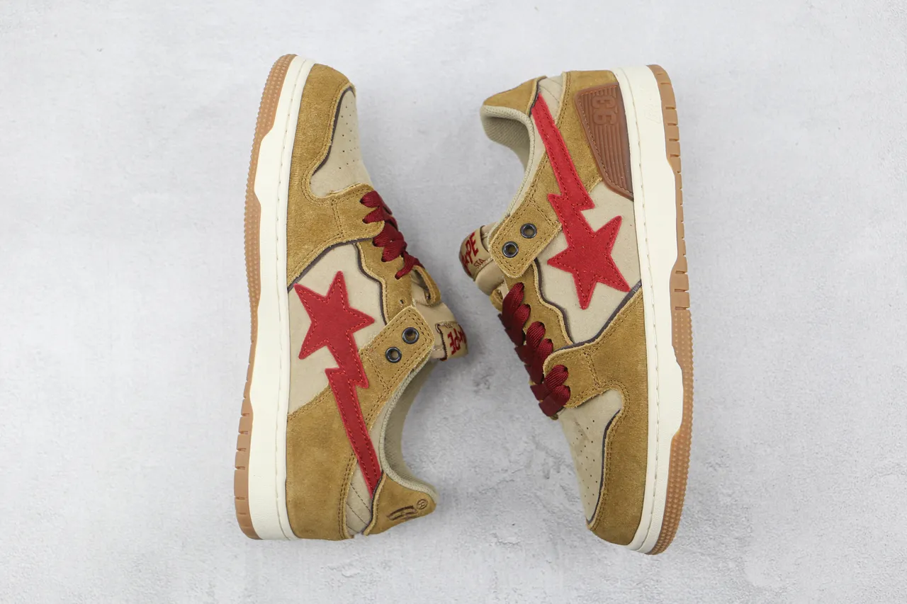 A Bathing Ape Brown Red Suede And Textile Upper Star Lightning Bolt Graphic Skateboard Shoes 2