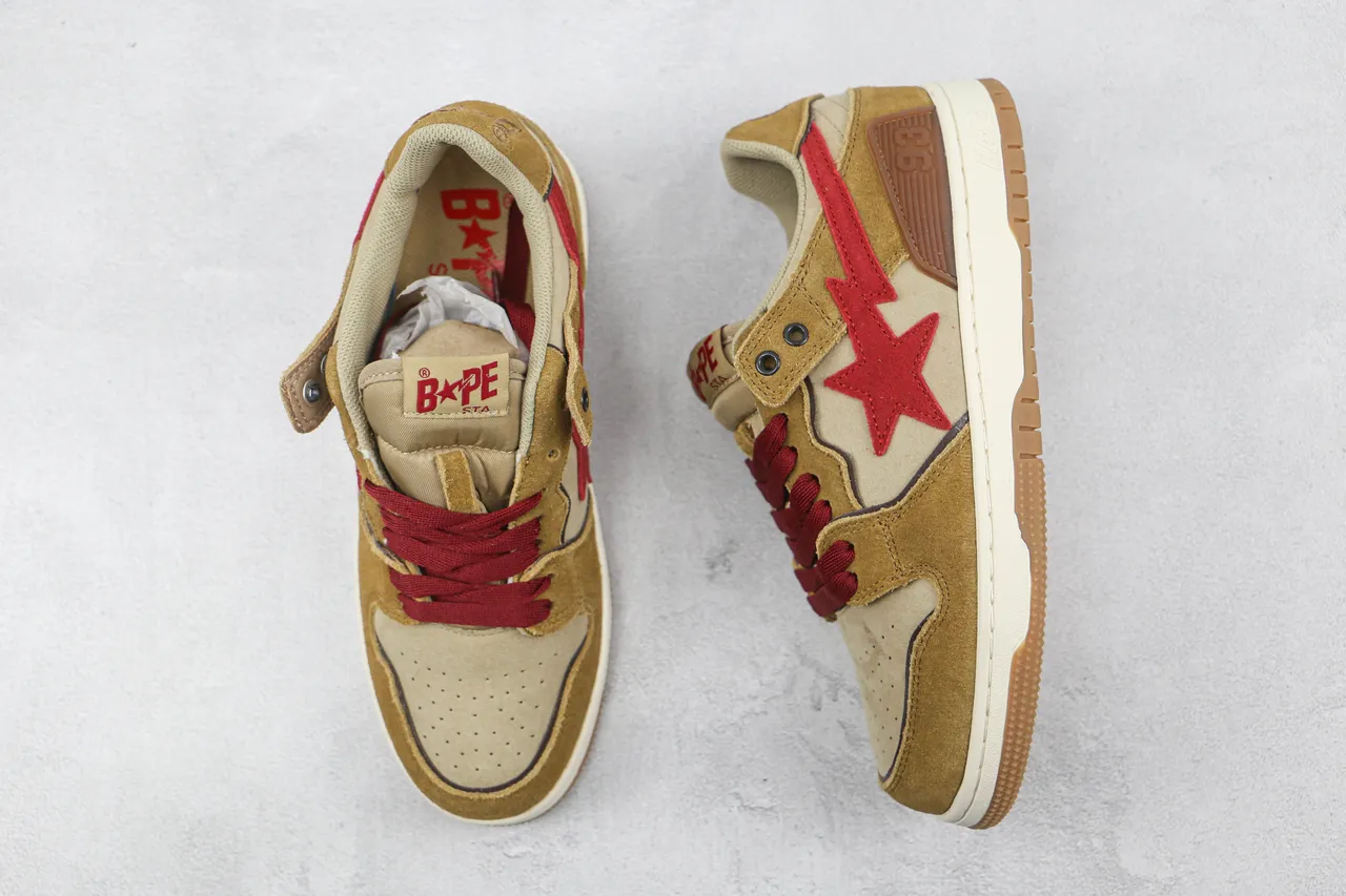 A Bathing Ape Brown Red Suede And Textile Upper Star Lightning Bolt Graphic Skateboard Shoes 8