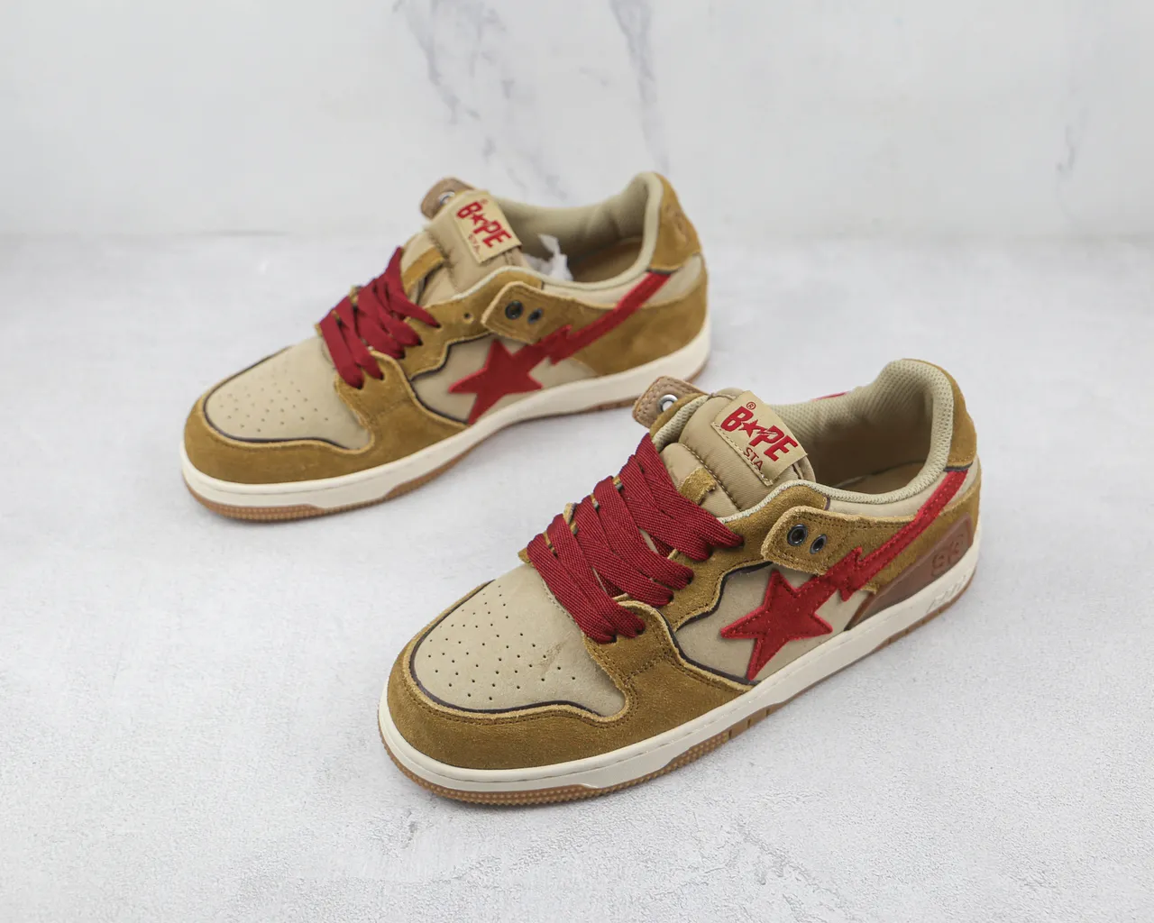 A Bathing Ape Brown Red Suede And Textile Upper Star Lightning Bolt Graphic Skateboard Shoes 3