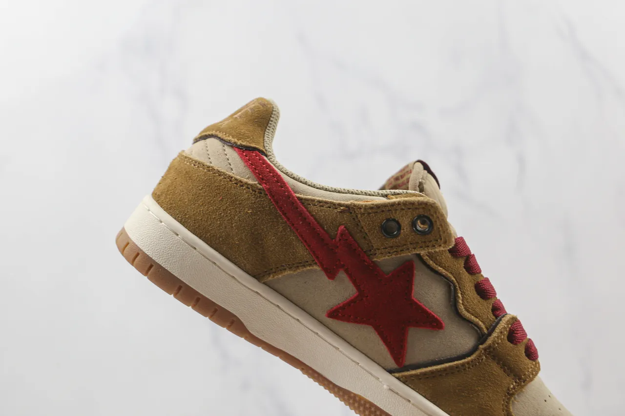 A Bathing Ape Brown Red Suede And Textile Upper Star Lightning Bolt Graphic Skateboard Shoes 4