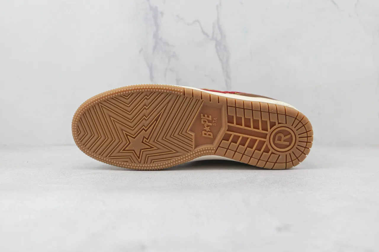 A Bathing Ape Brown Red Suede And Textile Upper Star Lightning Bolt Graphic Skateboard Shoes 6