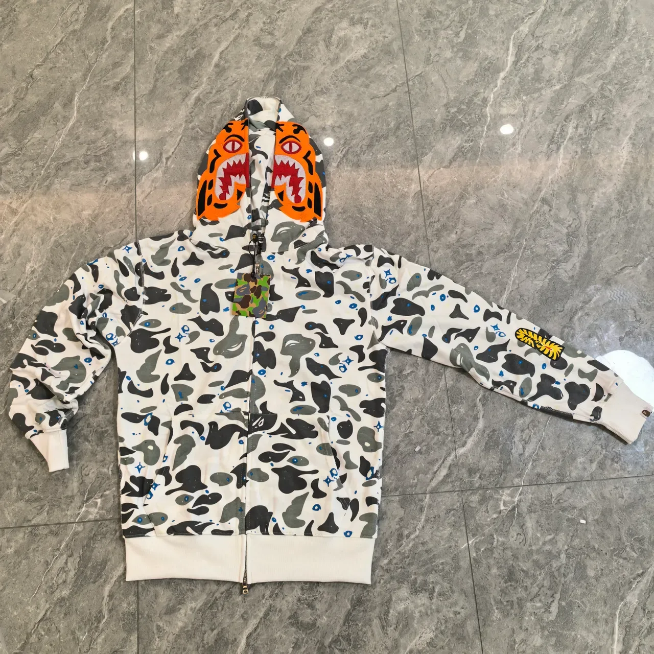 A Bathing Ape Shark Black Orange Full-Zip Oversized Hood Appliqué Hoodie 2