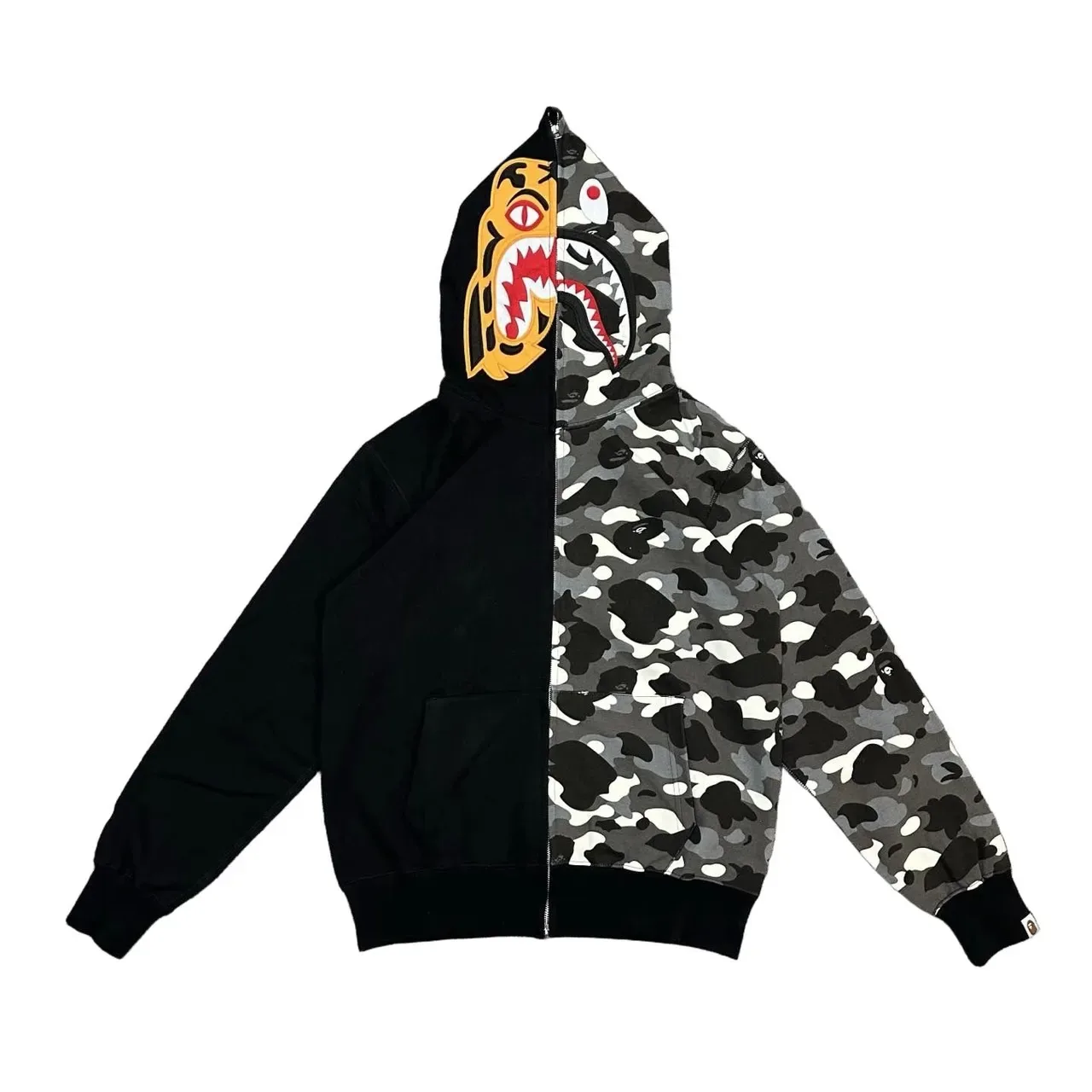 A Bathing Ape Shark Black Orange Full-Zip Oversized Hood Appliqué Hoodie 4
