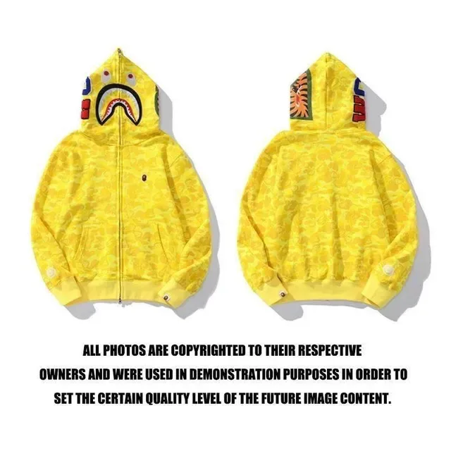 A Bathing Ape Shark Yellow Multicolor Full-Zip Appliqué Hoodie 1