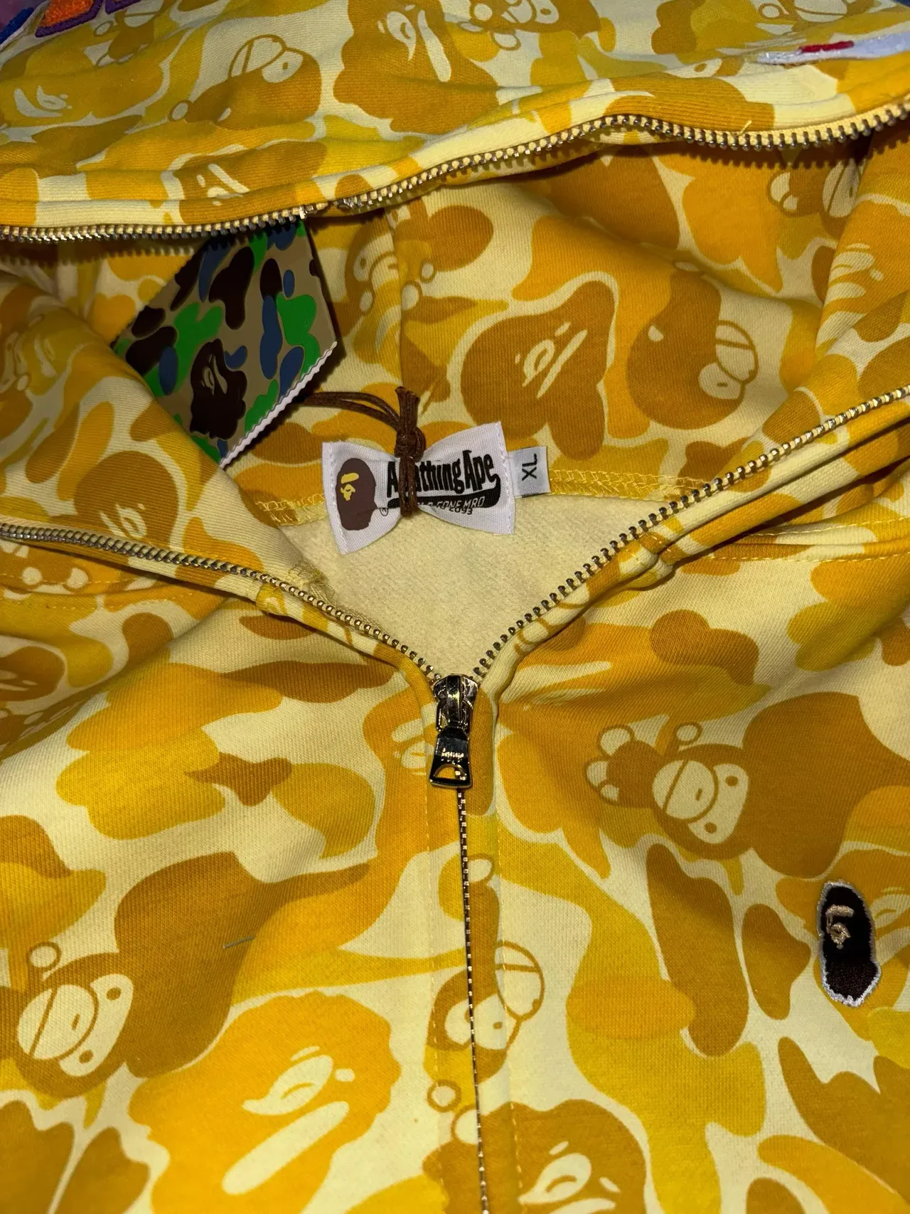 A Bathing Ape Shark Yellow Multicolor Full-Zip Appliqué Hoodie 3