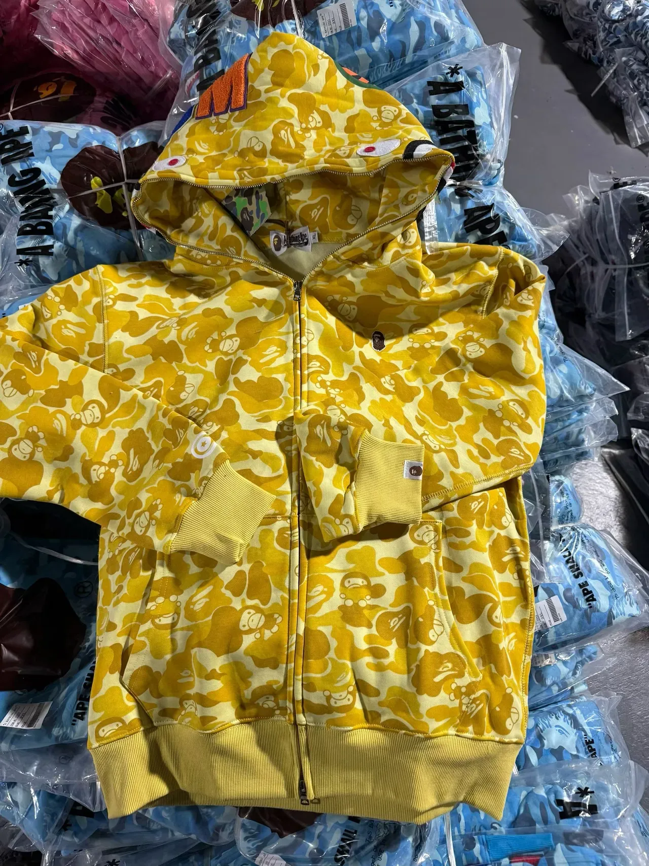 A Bathing Ape Shark Yellow Multicolor Full-Zip Appliqué Hoodie 6