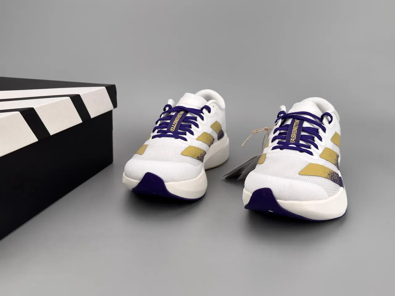 Adidas Adizero Evo SL Chaussures de running blanches violettes dorées 3