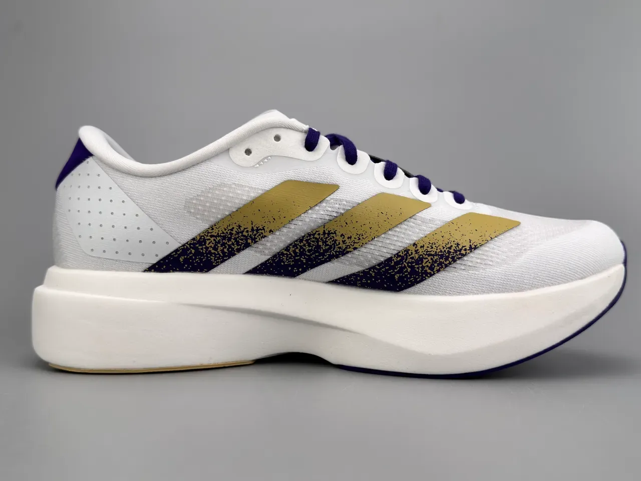 Adidas Adizero Evo SL Chaussures de running blanches violettes dorées 10