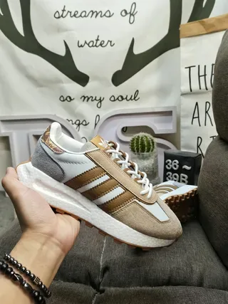 Adidas Beige Brown Retro Runner Layered Suede And Synthetic Lifestyle Sneakers 5