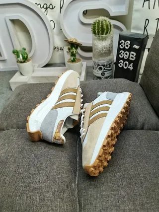 Adidas Beige Brown Retro Runner Layered Suede And Synthetic Lifestyle Sneakers 6