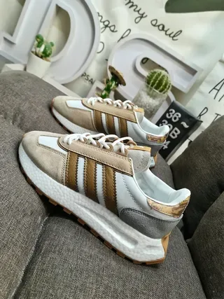 Adidas Beige Brown Retro Runner Layered Suede And Synthetic Lifestyle Sneakers 7