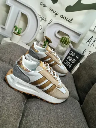 Adidas Beige Brown Retro Runner Layered Suede And Synthetic Lifestyle Sneakers 9