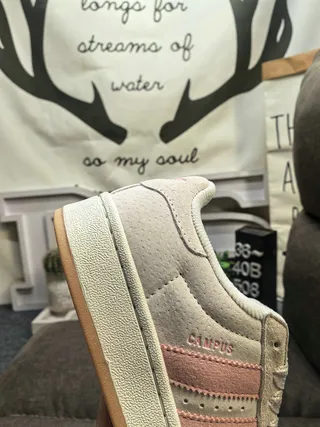 Adidas Beige Pink Suede Upper Three-Stripe Side Panel Lifestyle Sneakers 3