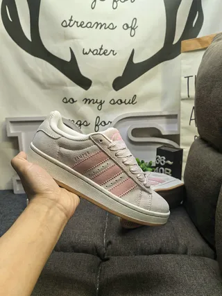 Adidas Beige Pink Suede Upper Three-Stripe Side Panel Lifestyle Sneakers 5