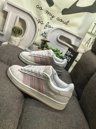 Adidas Beige Pink Suede Upper Three-Stripe Side Panel Lifestyle Sneakers 7