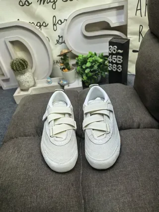 Adidas Beige White Laceless Velcro Strap Closure Suede-Like Upper Lifestyle Sneakers 10