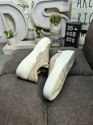 Adidas Beige White Suede Upper Platform Sole Lifestyle Sneakers 6