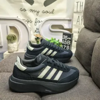 Adidas Black Beige Chunky Platform Sole Suede And Mesh Upper Lifestyle Sneakers