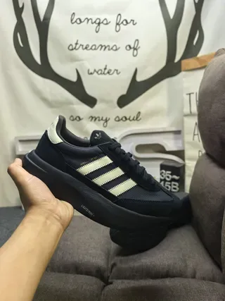 Adidas Black Beige Chunky Platform Sole Suede And Mesh Upper Lifestyle Sneakers 5