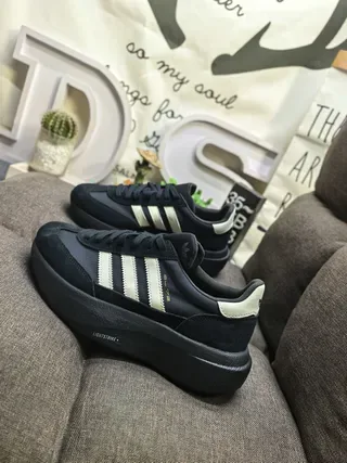 Adidas Black Beige Chunky Platform Sole Suede And Mesh Upper Lifestyle Sneakers 7