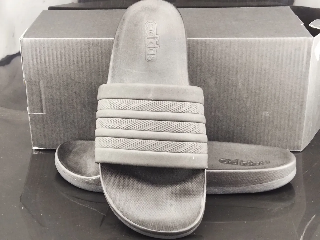 Adidas Black Monochrome Three-Stripe Strap Slippers 3