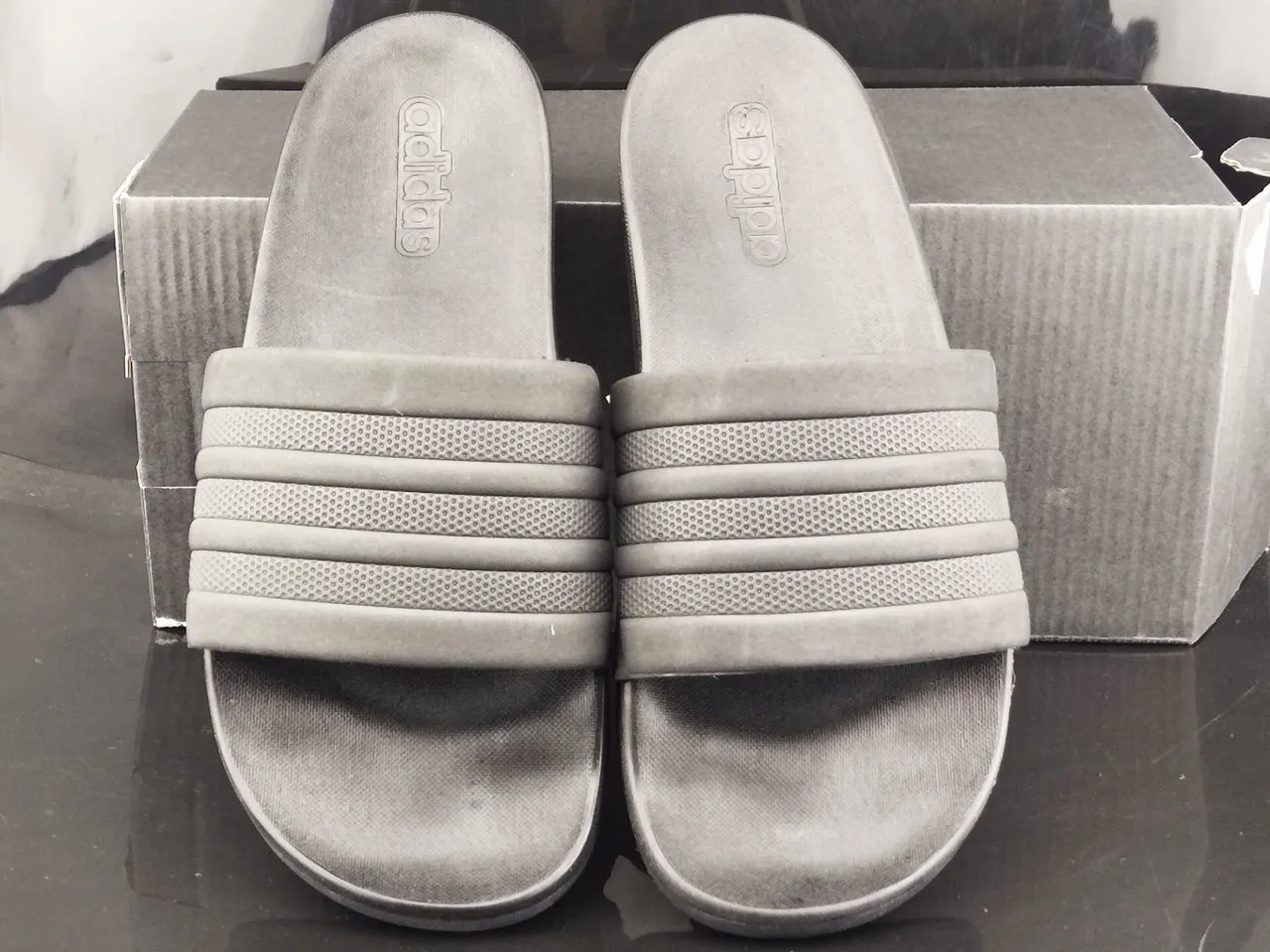 Adidas Black Monochrome Three-Stripe Strap Slippers 5