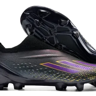Adidas Black Purple Sock-Fit Collar Asymmetric Lacing Cover Firm-Ground Soccer Shoes