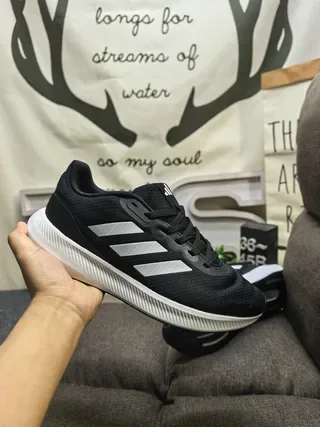 Adidas Black White Knit Upper Three-Stripe Side Panel Lifestyle Sneakers 5