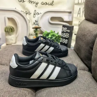 Adidas Black White Low-Top Leather-Like Upper Lifestyle Sneakers