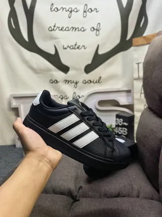 Adidas Black White Low-Top Leather-Like Upper Lifestyle Sneakers 5