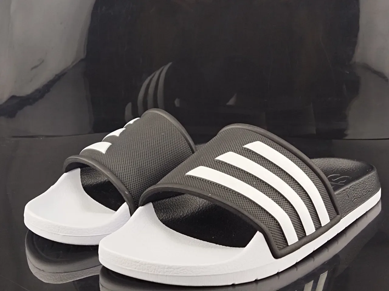 Adidas Black White Molded EVA Sole Perforated Mesh Strap Slippers 2