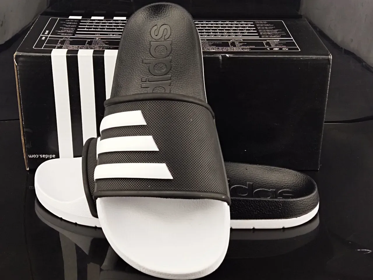 Adidas Black White Molded EVA Sole Perforated Mesh Strap Slippers 3