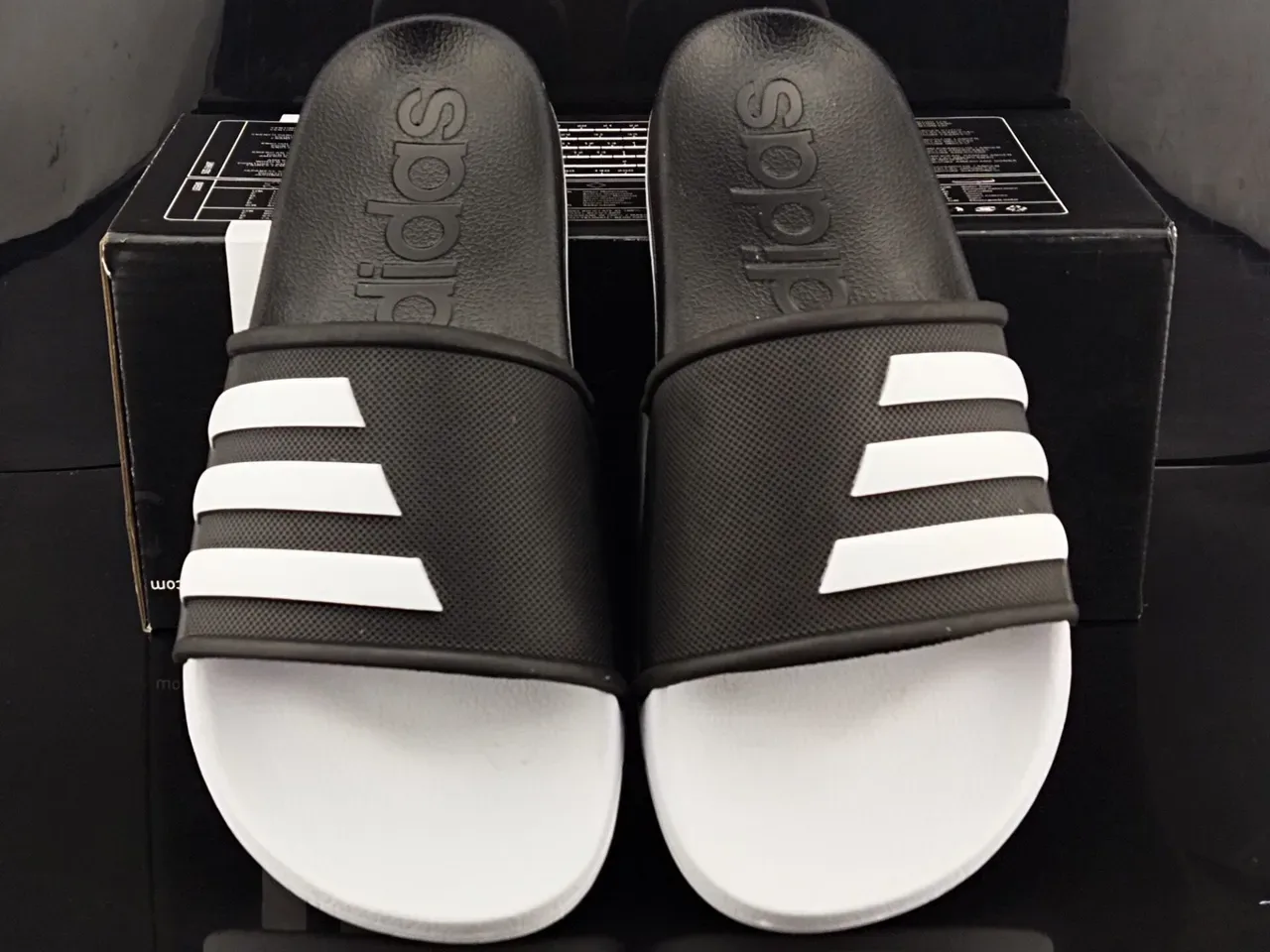 Adidas Black White Molded EVA Sole Perforated Mesh Strap Slippers 5