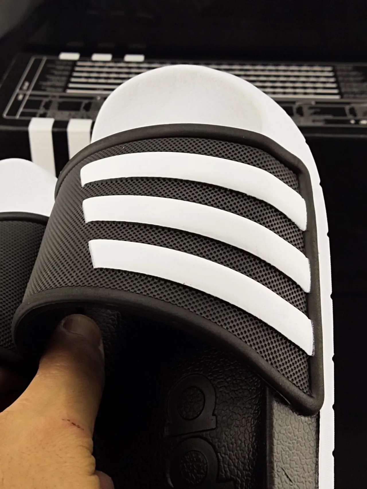 Adidas Black White Molded EVA Sole Perforated Mesh Strap Slippers 6