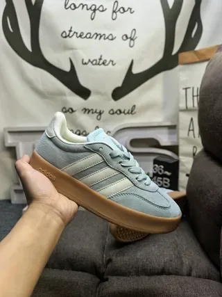 Adidas Blue Beige Suede Upper Three-Stripe Side Panel Lifestyle Sneakers 5