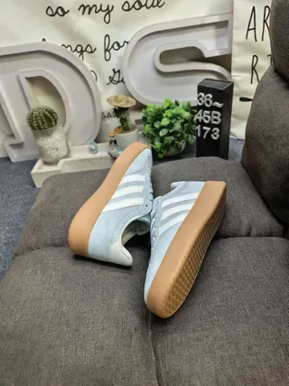 Adidas Blue Beige Suede Upper Three-Stripe Side Panel Lifestyle Sneakers 6