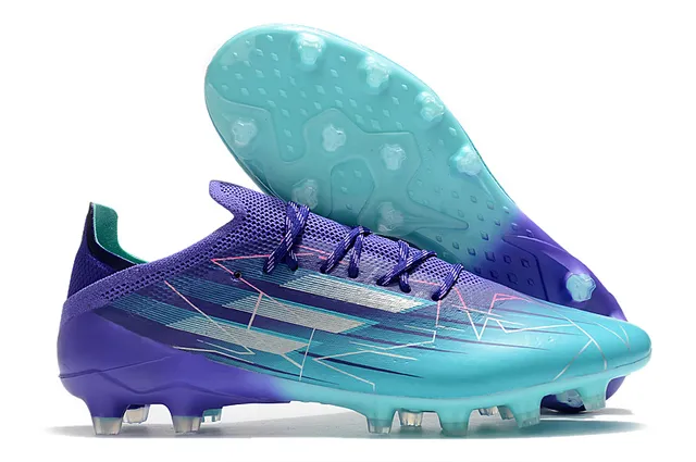 Adidas Sapatos de Futebol Azul Rosa, Parte Superior de Tricô de Corte Baixo, Cadarços Assimétricos, Gramado Firme 3