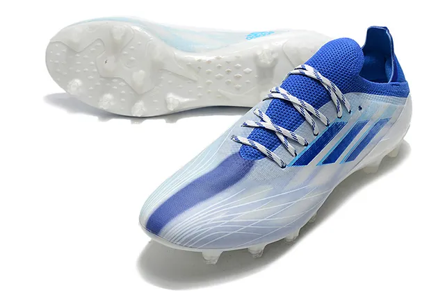 Adidas Sapatos de Futebol Azul Rosa, Parte Superior de Tricô de Corte Baixo, Cadarços Assimétricos, Gramado Firme 9