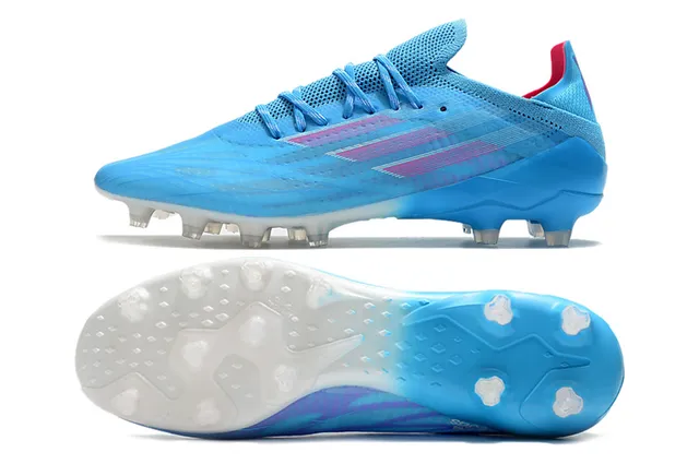Adidas Sapatos de Futebol Azul Rosa, Parte Superior de Tricô de Corte Baixo, Cadarços Assimétricos, Gramado Firme 11